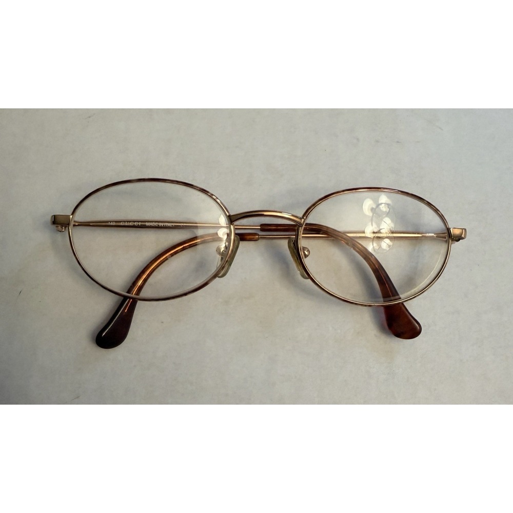 Gucci Vintage GG 1270 RZ8 Brown Tortoise Gold Circular Oval Eyeglass Frames Logo